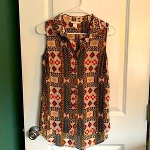 tribal print sleeveless blouse